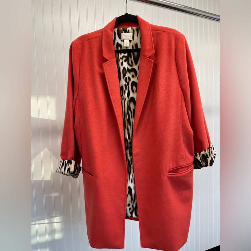 Chico’s, Mid length Jacket - Beautiful Burnt Orange with Leopard lining
